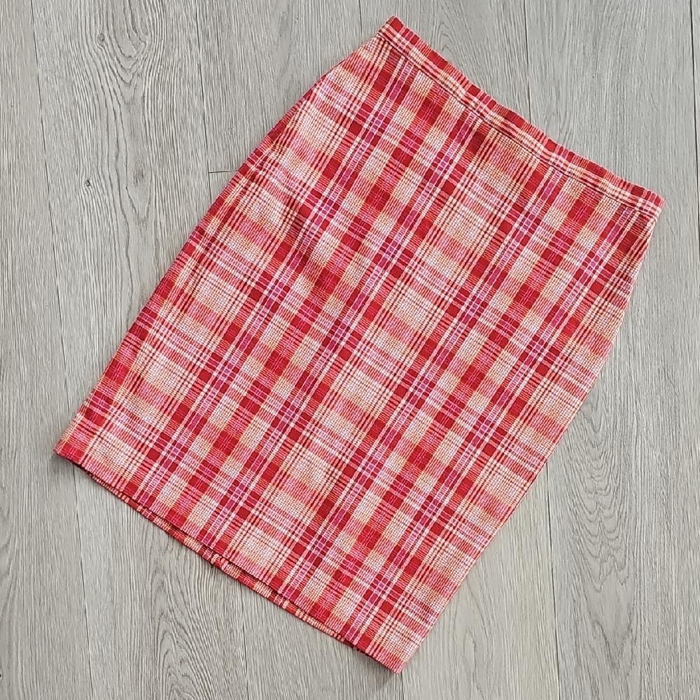 Y2K The Limited Academia Red & Pink Plaid Knee Length Pencil Skirt,‎ Sz 8
